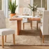 Design Stuhl CASA beige Bouclé Tweed Soft Massivholzbeine Zierknöpfe und Nackenrolle