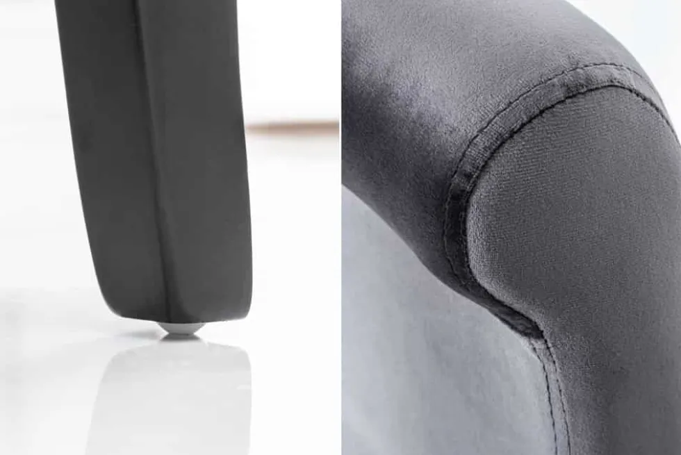 Design Stuhl CASA grau Samt mit Zierknöpfen Massivholzbeine