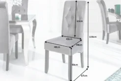 Design Stuhl CASA grau Samt mit Zierknöpfen Massivholzbeine