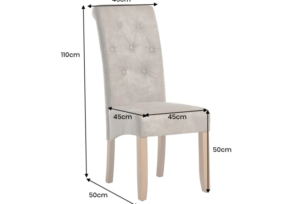 Design Stuhl CASA taupe Microfaser mit Zierknöpfen Massivholzbeine