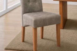 Design Stuhl CASA taupe Microfaser mit Zierknöpfen Massivholzbeine
