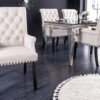 Design Stuhl CASTLE beige schwarz Strukturstoff Armlehnen Holzfüße