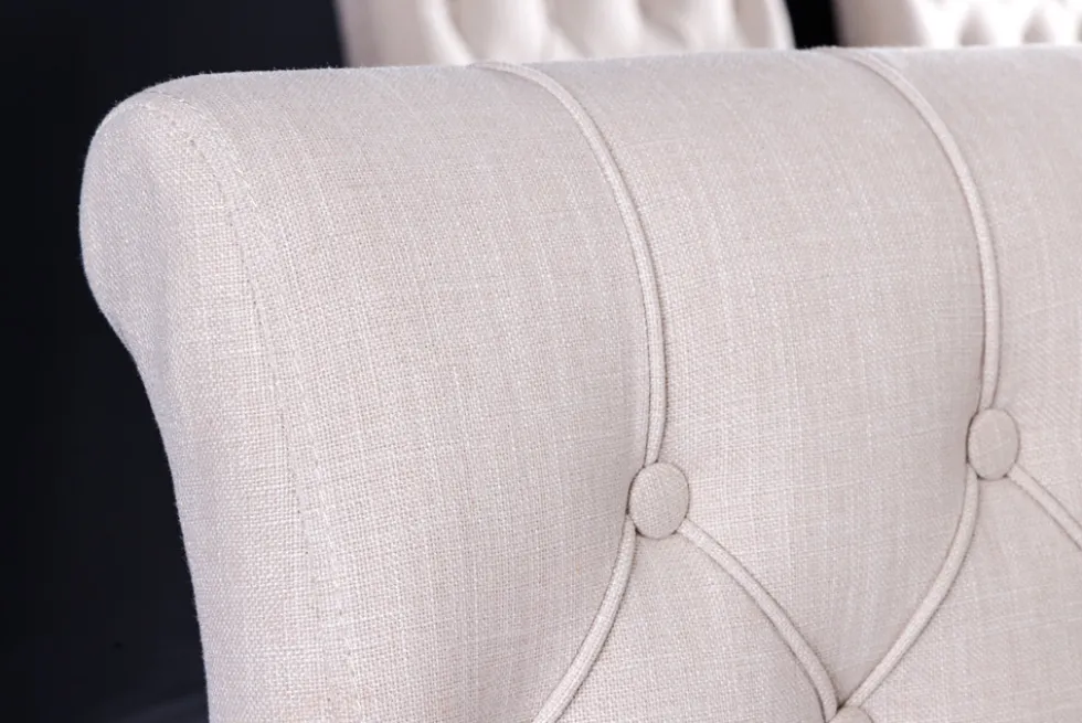Design Stuhl CASTLE beige schwarz Strukturstoff Armlehnen Holzfüße