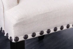 Design Stuhl CASTLE beige schwarz Strukturstoff Armlehnen Holzfüße