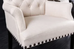 Design Stuhl CASTLE beige schwarz Strukturstoff Armlehnen Holzfüße