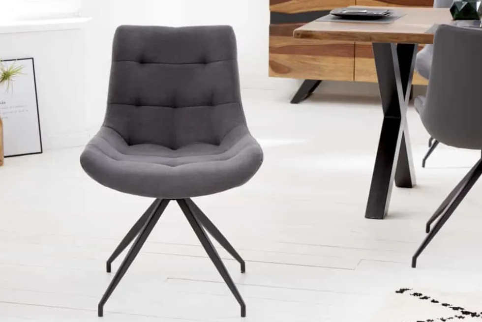Design Stuhl DIVANI hellgrau Metallgestell schwarz im Retro Stil