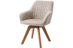 Design Stuhl LIVORNO beige Strukturstoff Massivholzbeine drehbar Auto-Return-Funktion