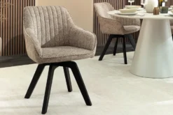 Design Stuhl LIVORNO taupe Strukturstoff schwarz Massivholz drehbar Auto-Return-Funktion