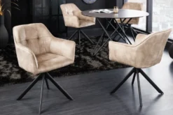 Design Stuhl LOFT champagner Samt drehbar Metallgestell schwarz mit Armlehne