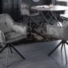 Design Stuhl LOFT dunkelgrau Samt drehbar Metallgestell schwarz mit Armlehne