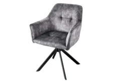 Design Stuhl LOFT dunkelgrau Samt drehbar Metallgestell schwarz mit Armlehne