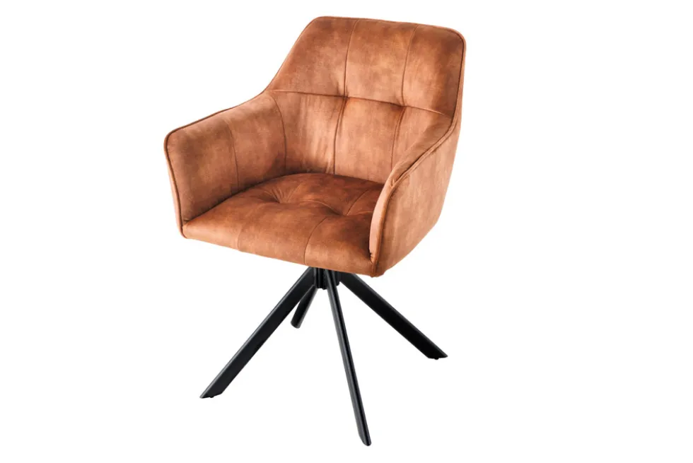 Design Stuhl LOFT rost braun Samt drehbar Metallgestell schwarz mit Armlehne