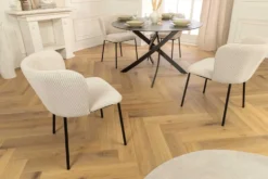 Design Stuhl LYON beige Cord schwarze Metallbeine