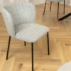 Design Stuhl LYON blau kariert Bouclé schwarze Metallbeine
