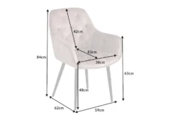 Design Stuhl MILANO champagner beige Samt mit Armlehne gepolstert schwarze Metallbeine