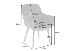 Design Stuhl MILANO grau Samt mit Armlehne Ziersteppung gepolstert schwarze Metallbeine