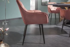 Design Stuhl MILANO rost braun Samt mit Armlehne Ziersteppung gepolstert schwarze Metallbeine