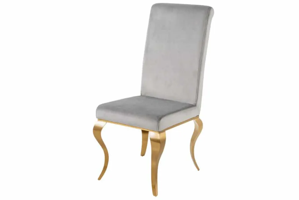 Design Stuhl MODERN BAROCK grau Samt goldene Stuhlbeine