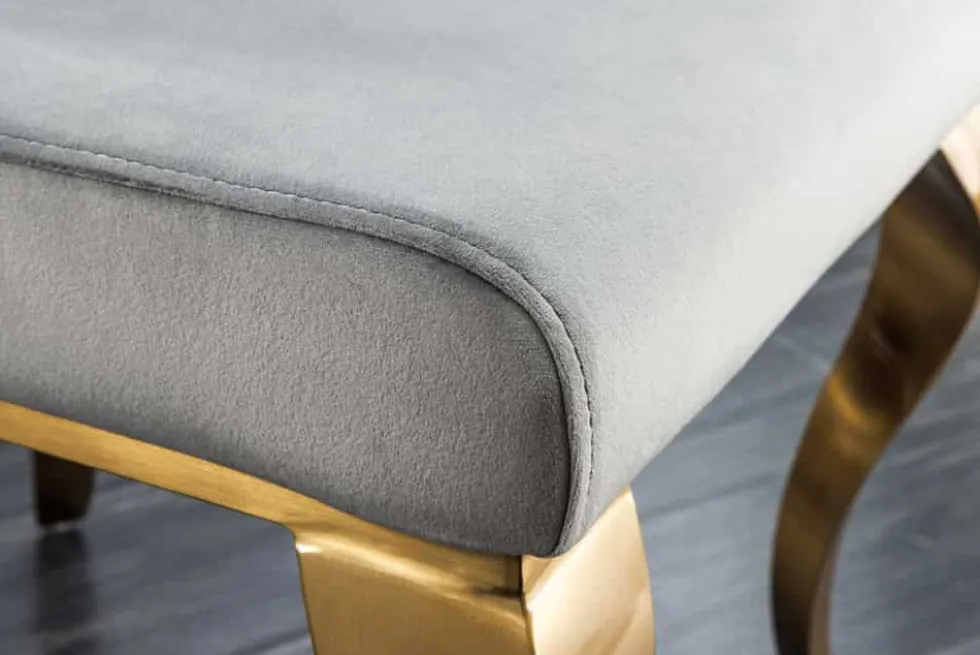 Design Stuhl MODERN BAROCK grau Samt goldene Stuhlbeine