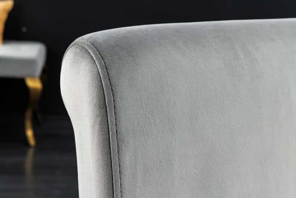 Design Stuhl MODERN BAROCK grau Samt goldene Stuhlbeine