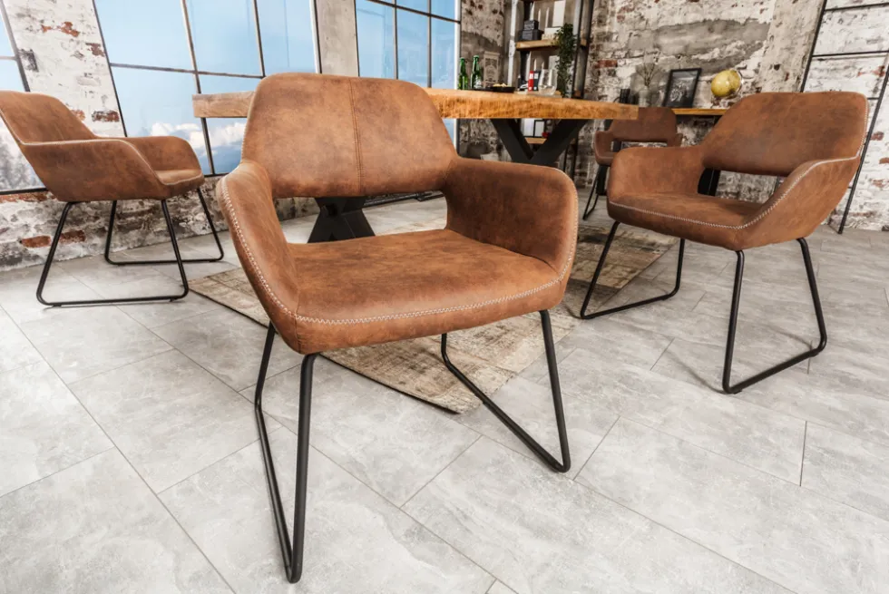 Design Stuhl MUSTANG antik braun Microfaser mit Armlehne