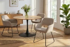 Design Stuhl MUSTANG beige Cord mit Armlehne schwarz Metallgestell