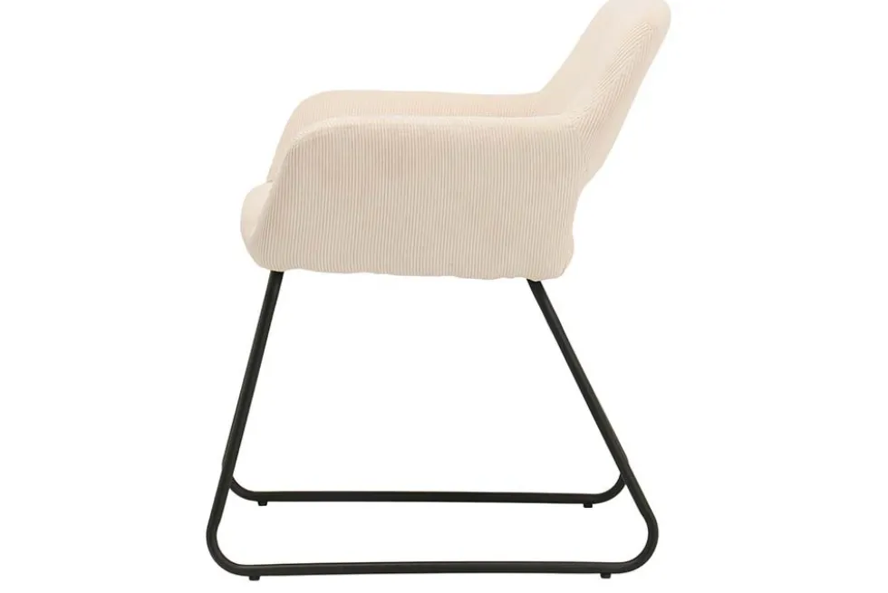 Design Stuhl MUSTANG beige Cord mit Armlehne schwarz Metallgestell