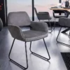 Design Stuhl MUSTANG grau Cord mit Armlehne schwarz Metall