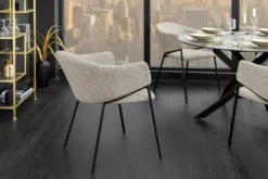 Design Stuhl NOBLESSE beige Chenille schwarzes Metallgestell