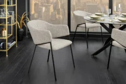 Design Stuhl NOBLESSE beige Chenille schwarzes Metallgestell