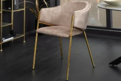 Design Stuhl NOBLESSE champagner beige Samt golden verchromtes Metallgestell