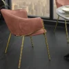 Design Stuhl NOBLESSE rosé Samt golden verchromtes Metallgestell Retro-Look