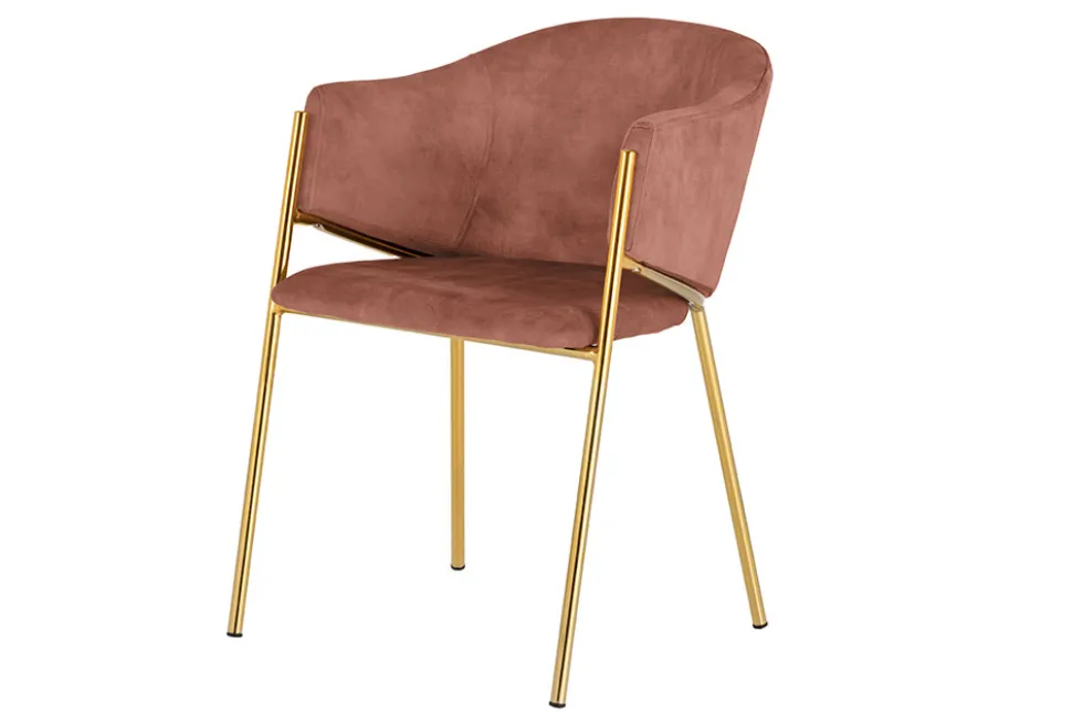 Design Stuhl NOBLESSE rosé Samt golden verchromtes Metallgestell Retro-Look