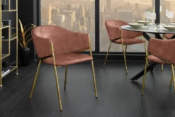 Design Stuhl NOBLESSE rosé Samt golden verchromtes Metallgestell Retro-Look