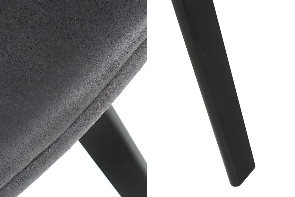 Design Stuhl NORDIC STAR antik grau Microfaser Massivholz schwarz mit Armlehne gepolstert