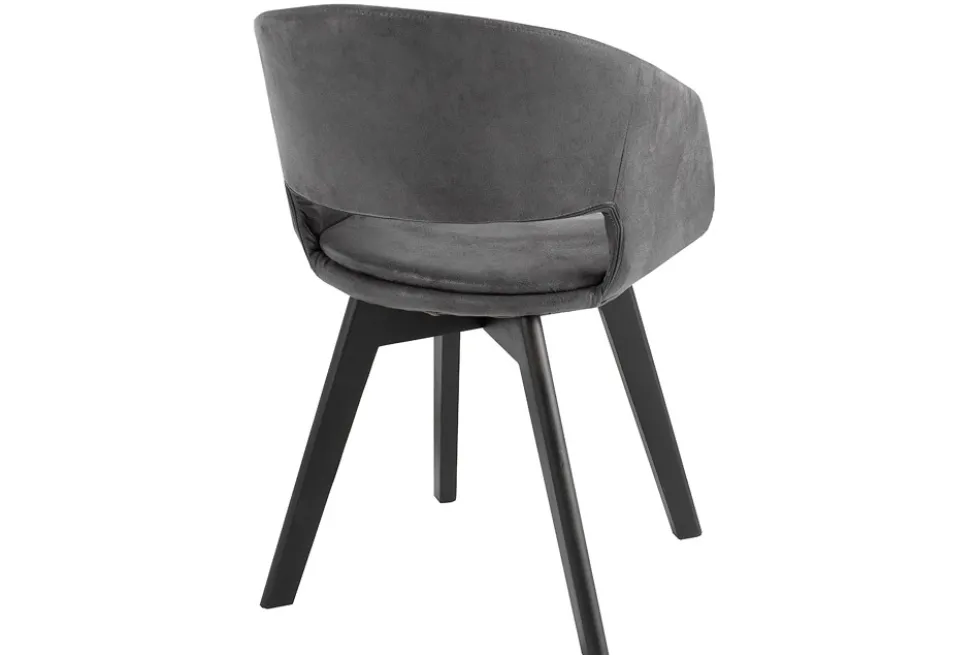 Design Stuhl NORDIC STAR antik grau Microfaser Massivholz schwarz mit Armlehne gepolstert