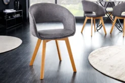 Design Stuhl NORDIC STAR grau Strukturstoff Massivholz mit Armlehne gepolstert