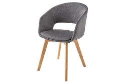 Design Stuhl NORDIC STAR grau Strukturstoff Massivholz mit Armlehne gepolstert