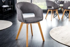 Design Stuhl NORDIC STAR grau Strukturstoff Massivholz mit Armlehne gepolstert