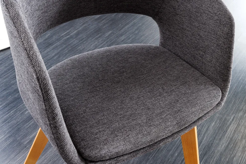 Design Stuhl NORDIC STAR grau Strukturstoff Massivholz mit Armlehne gepolstert