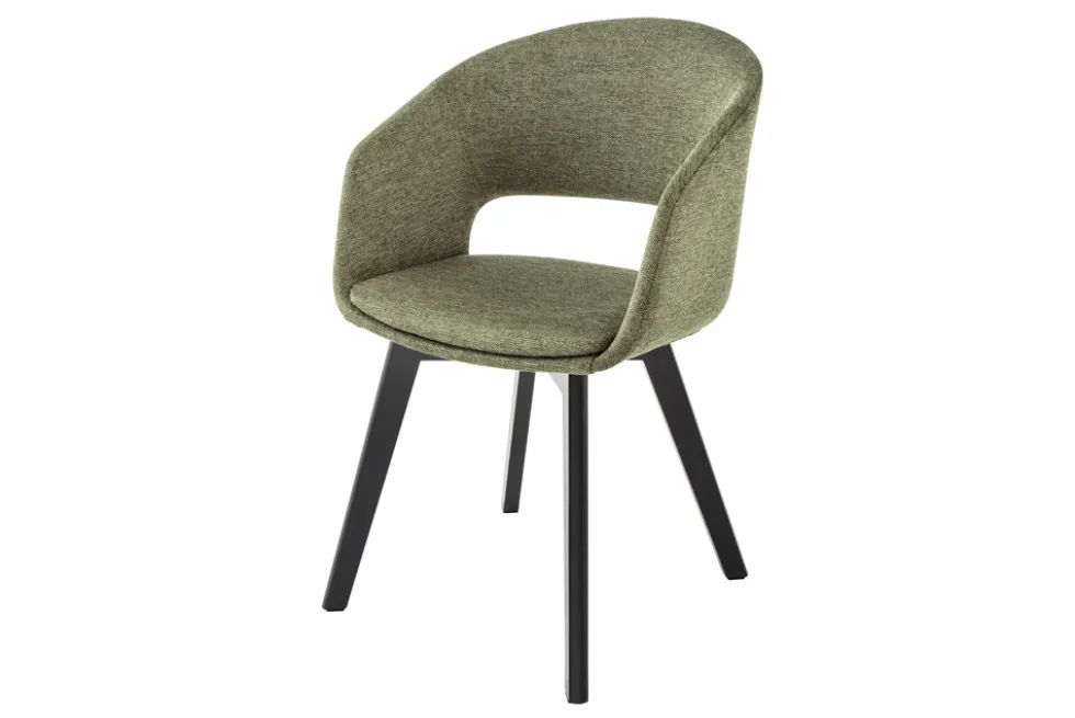 Design Stuhl NORDIC STAR grün Strukturstoff Massivholz schwarz mit Armlehne gepolstert
