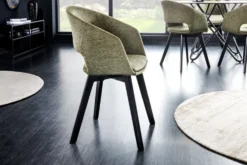 Design Stuhl NORDIC STAR grün Strukturstoff Massivholz schwarz mit Armlehne gepolstert