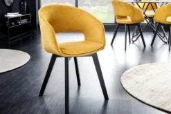 Design Stuhl NORDIC STAR senfgelb Strukturstoff Massivholz schwarz mit Armlehne gepolstert