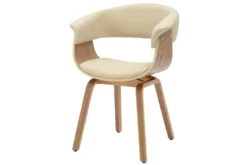 Design Stuhl ORGANIC natur Eiche creme beige Kunstleder mit Armlehnen