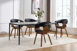 Design Stuhl ORGANIC schwarz Walnuss Kunstleder mit Armlehnen