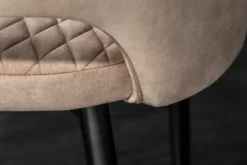 Design Stuhl PARIS greige Samt mit Armlehnen Ziersteppung goldene Fußkappen