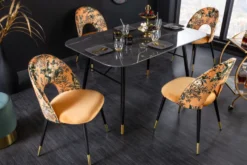 Design Stuhl PRÊT-À-PORTER gelb Samt florales Muster und goldene Fußkappen