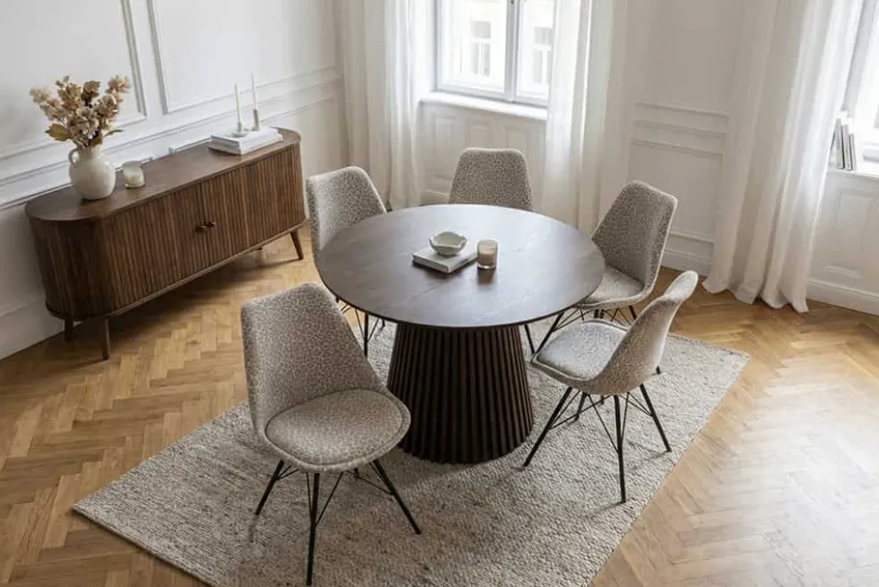 Design Stuhl SCANDINAVIA MEISTERSTÜCK beige grau Chenille schwarz Metallgestell