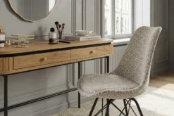 Design Stuhl SCANDINAVIA MEISTERSTÜCK beige grau Chenille schwarz Metallgestell