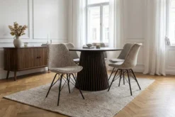 Design Stuhl SCANDINAVIA MEISTERSTÜCK beige grau Chenille schwarz Metallgestell